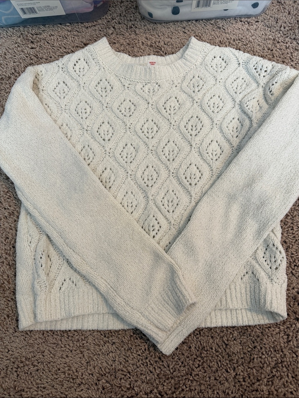 Cat & Jack Cream Diamond Lace Knit Pullover